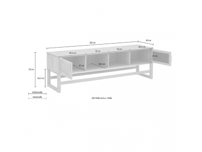 Rack para tv com portas de palhinha indiana na cor branco laca | Coleção Blanco Acapulco